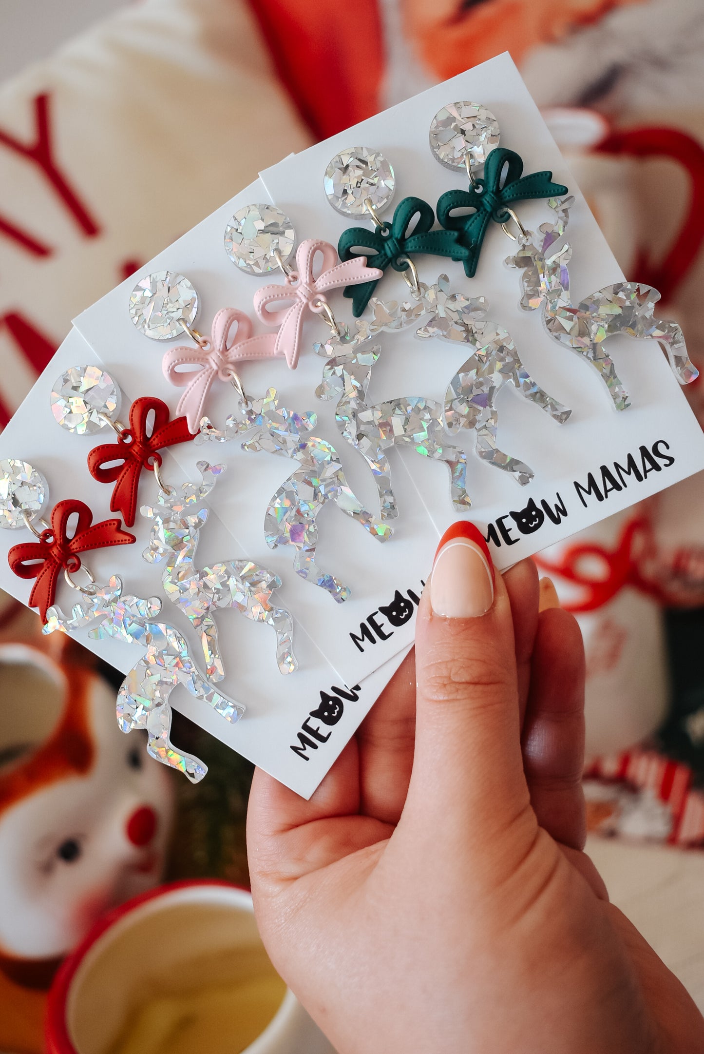 Reindeer dangle Acrylic earrings SILVER