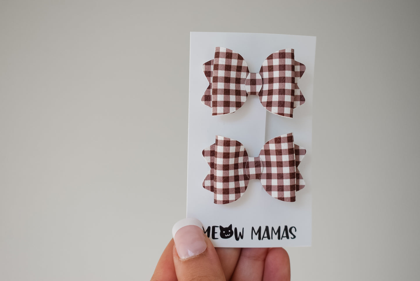 Brown burgundy gingham Teeny Tiny pigtail set