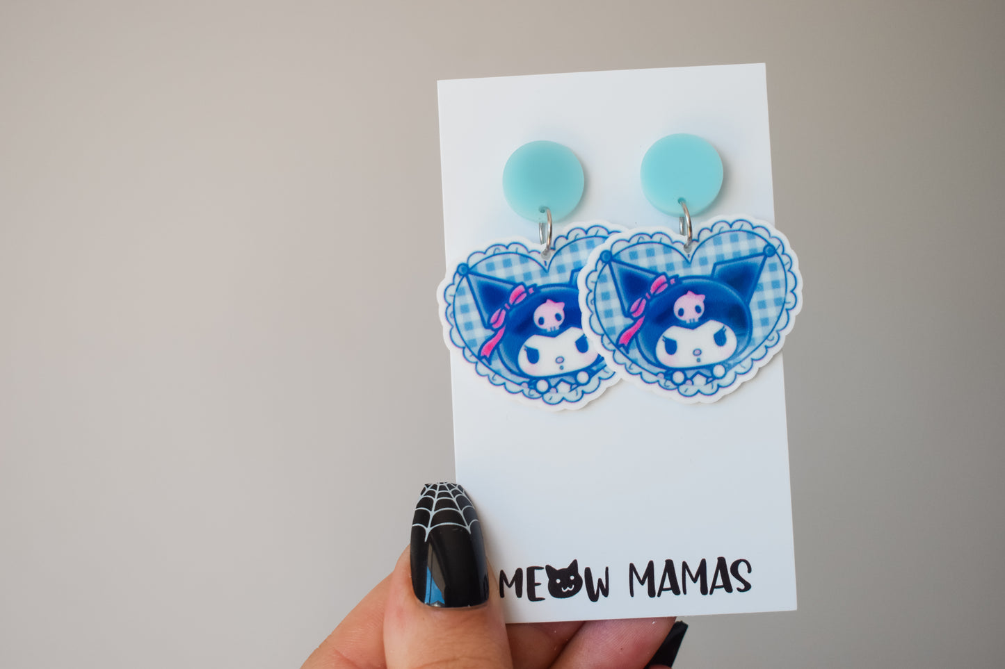 Blue plaid Kuromi dangle earrings