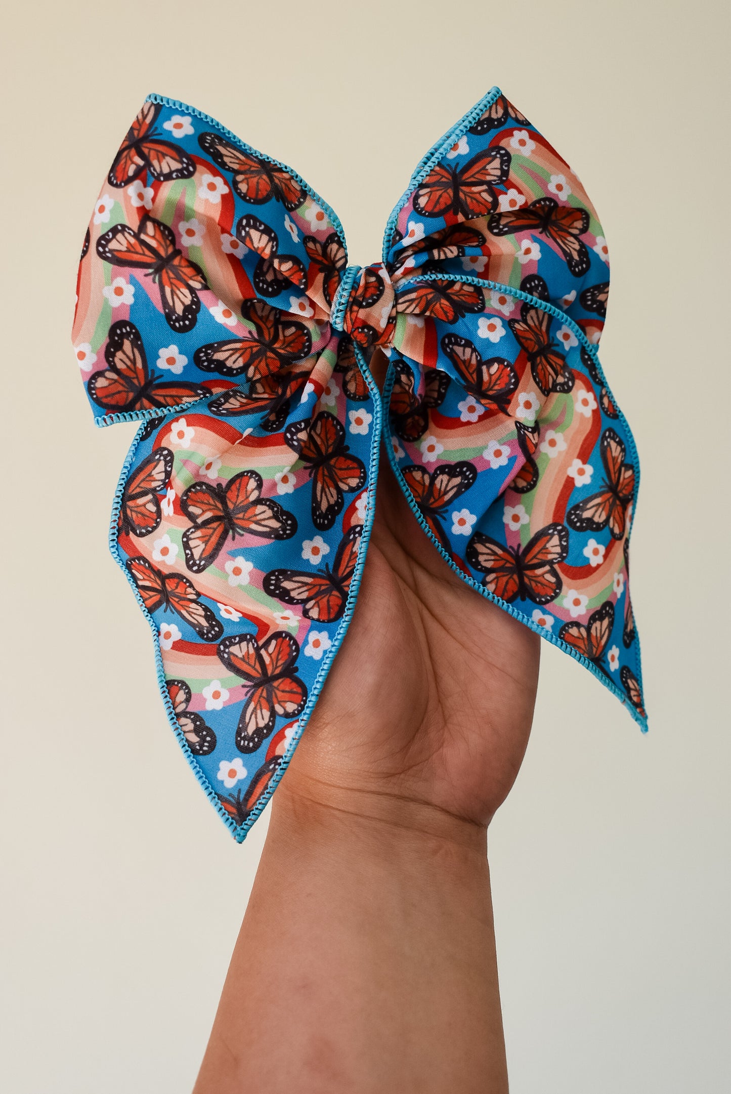 Rainbow Butterflies 5 inch hand tied sailor bow