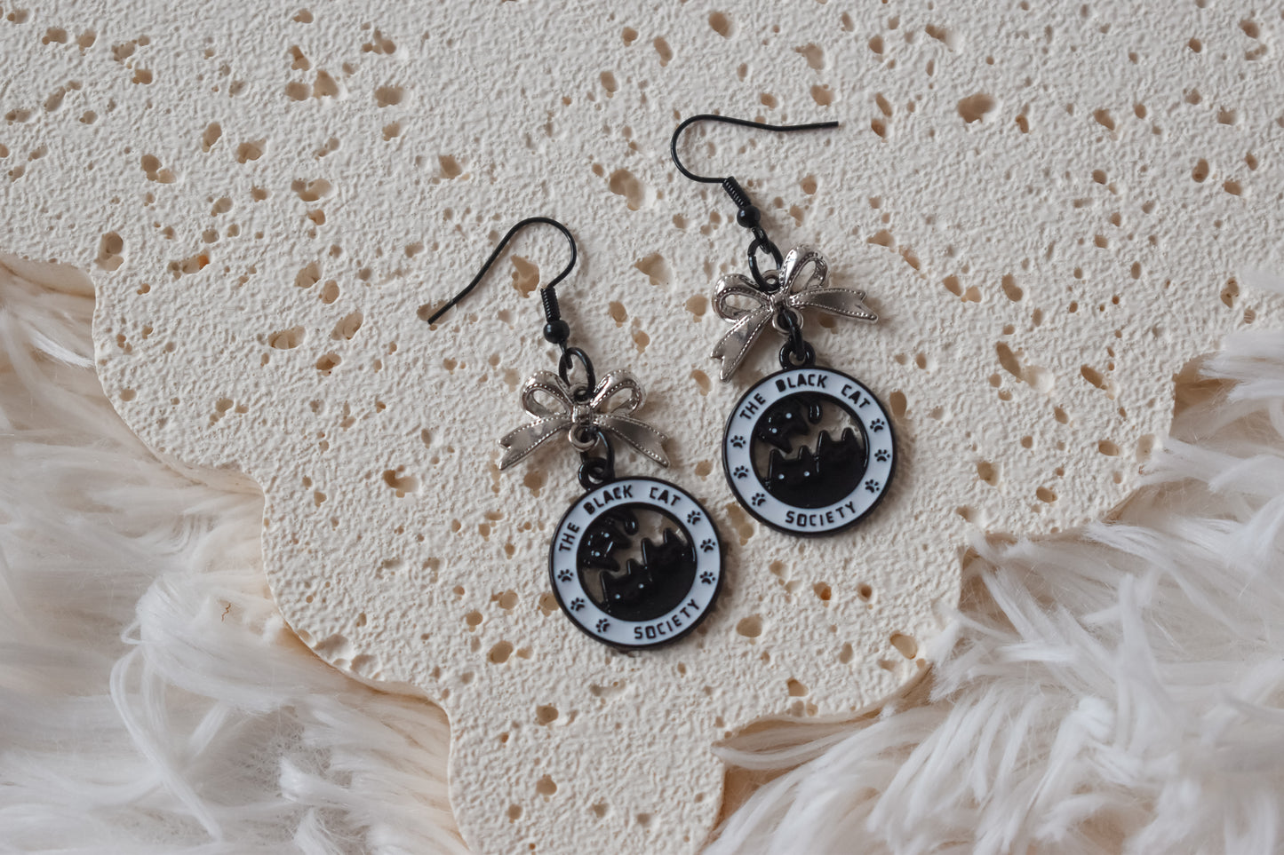 Black cat society earrings