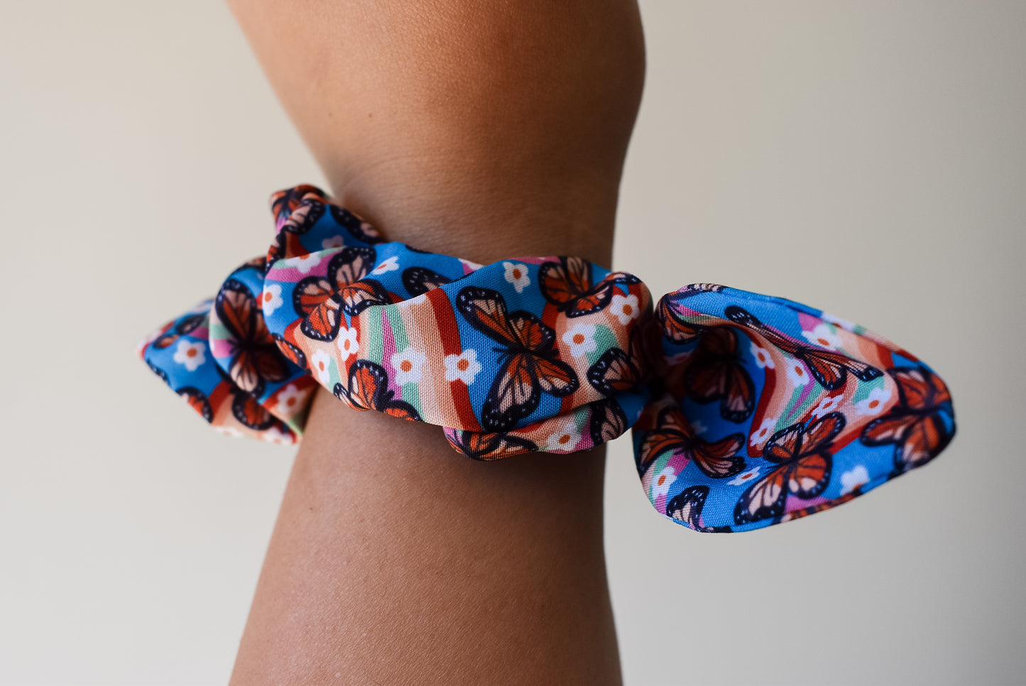 Rainbow butterflies small twist scrunchie