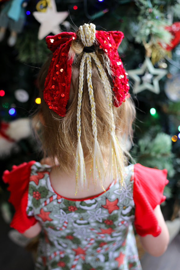 Sequin hand tied bow in colour Mariah