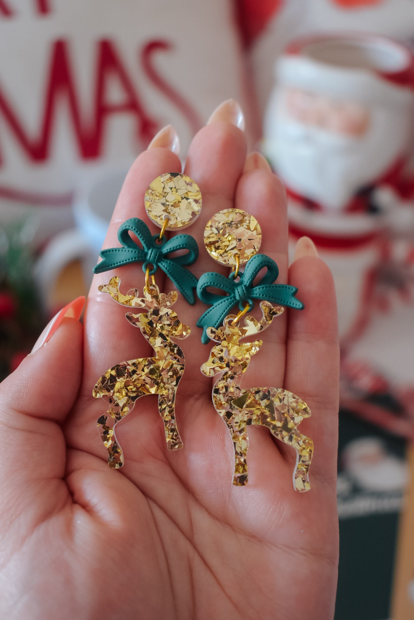 Reindeer dangle Acrylic earrings GOLD