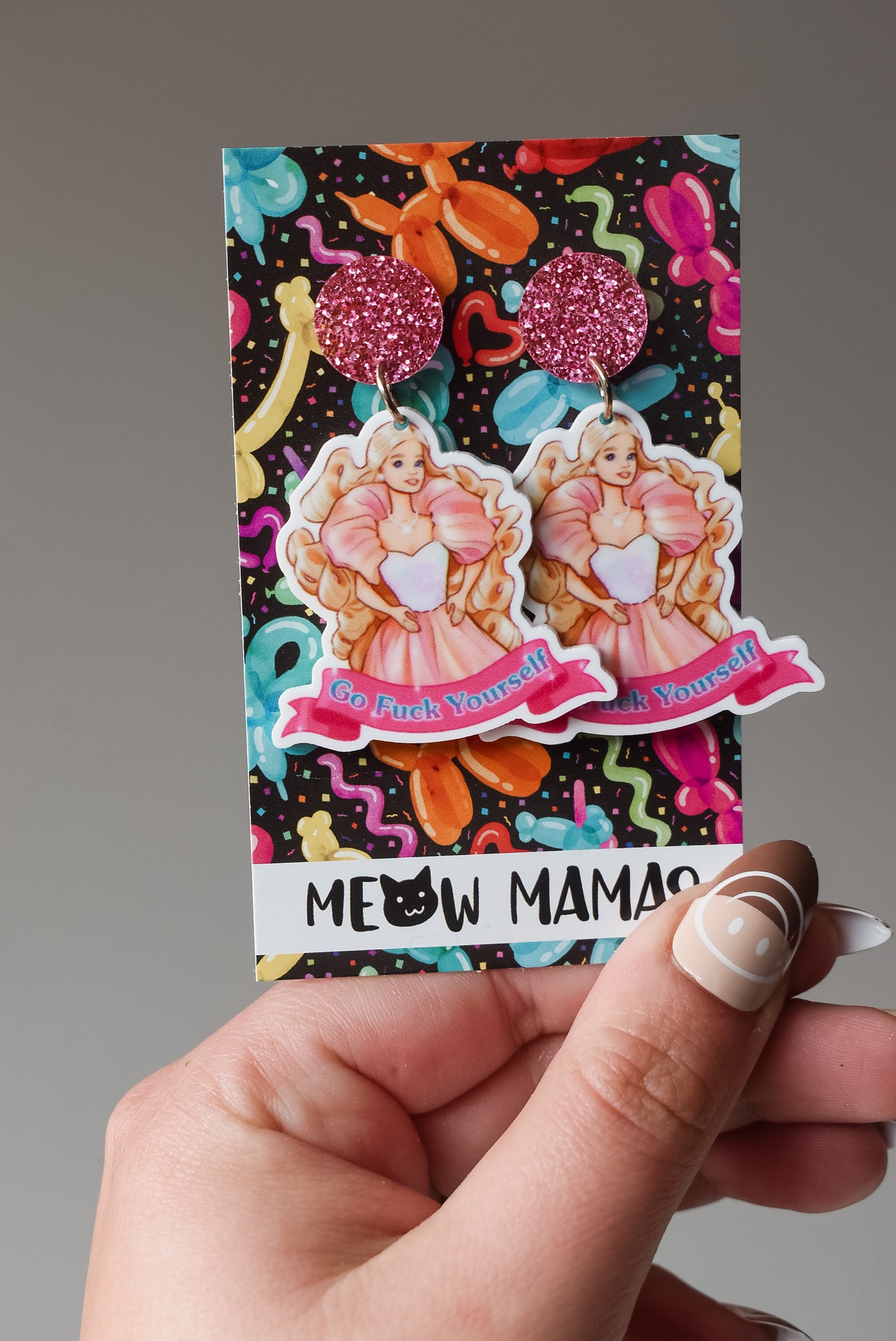 F bomb Barbie dangle earrings