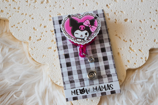 Hot pink Kuromi badge reel