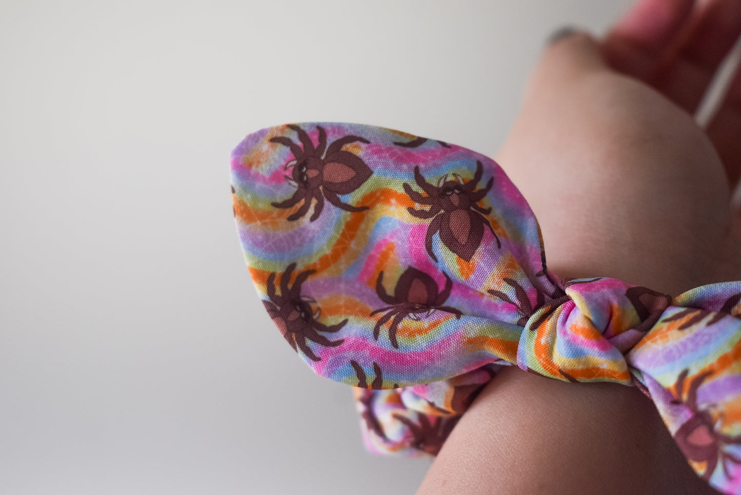 Rainbow spiders small twist scrunchie