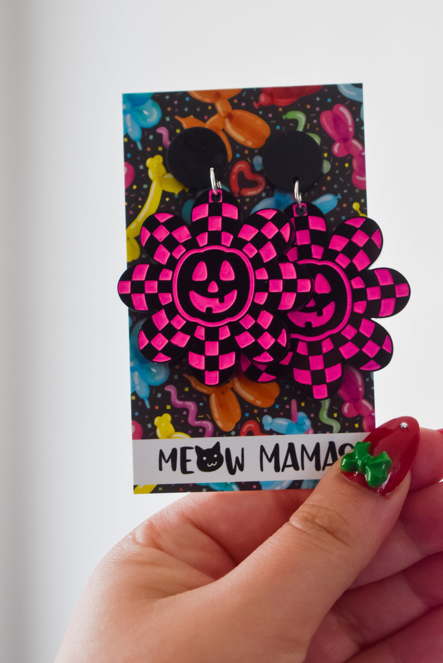 Neon Pumpkin Daisy Acrylic HandPainted dangle Earrings PINK