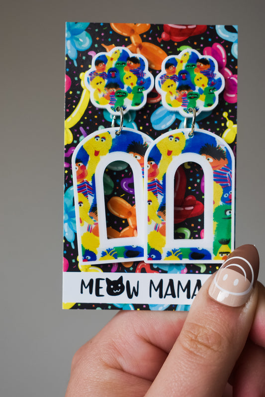 Sesame street funky arch dangle earrings