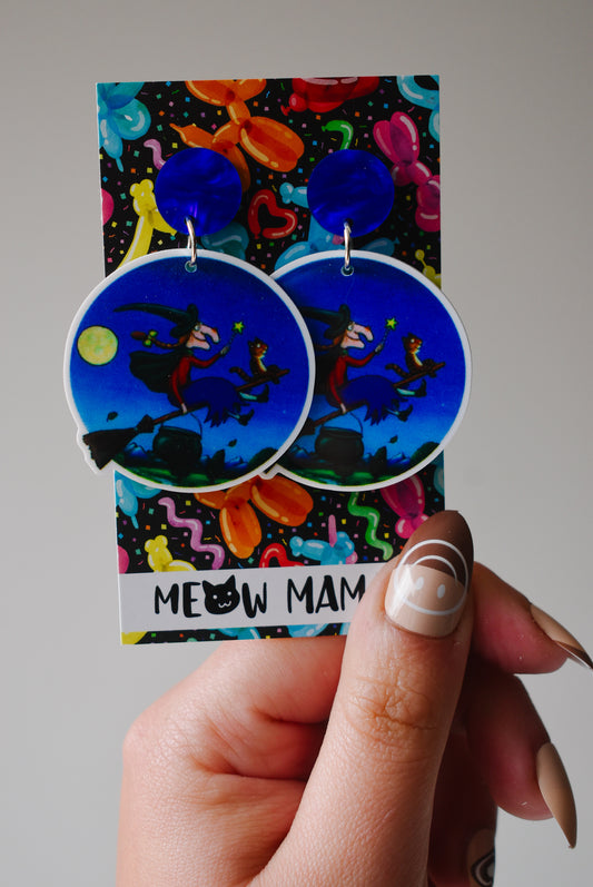 Room on the Broom circular dangle earrings