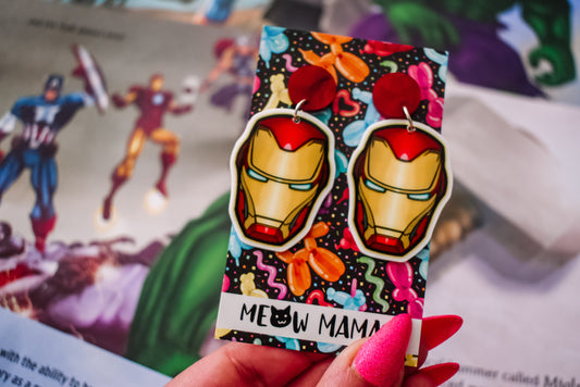 Iron man dangle earrings
