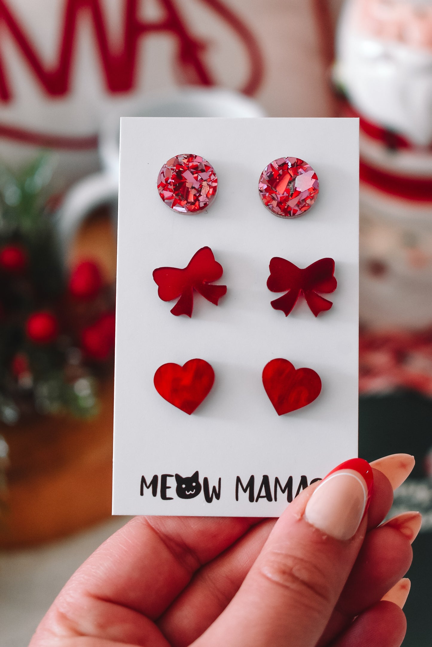Red bow trio studs