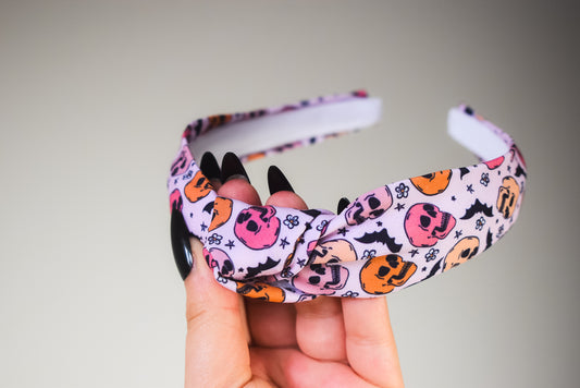 Skulls and bats Top Knot hard headband