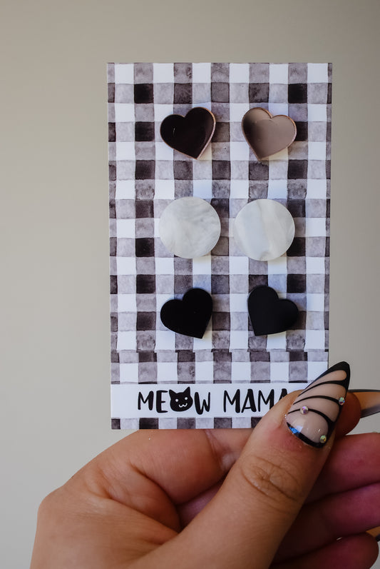 Taupe white and black trio studs