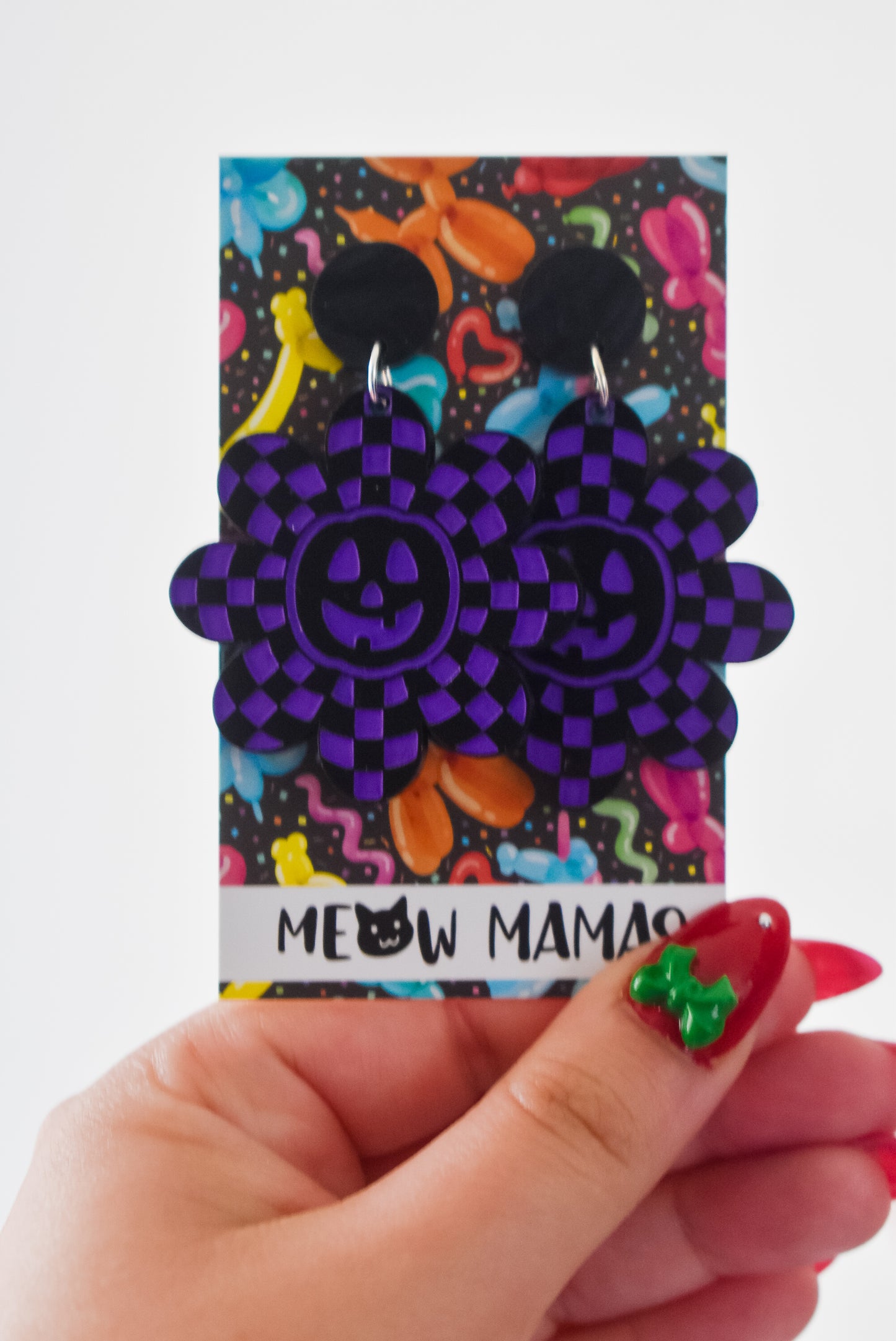 Neon Pumpkin Daisy Acrylic HandPainted dangle Earrings PURPLE