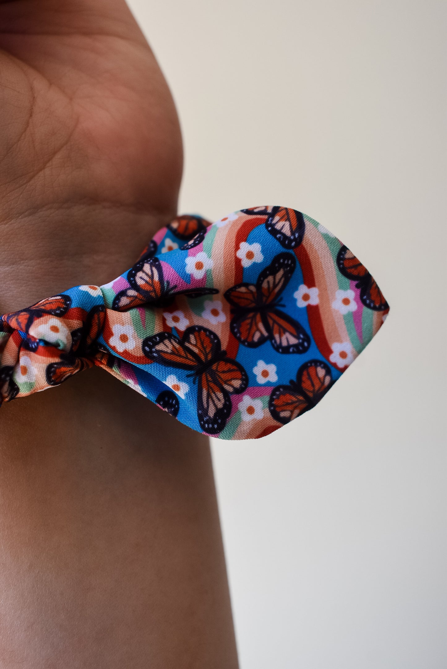 Rainbow butterflies small twist scrunchie