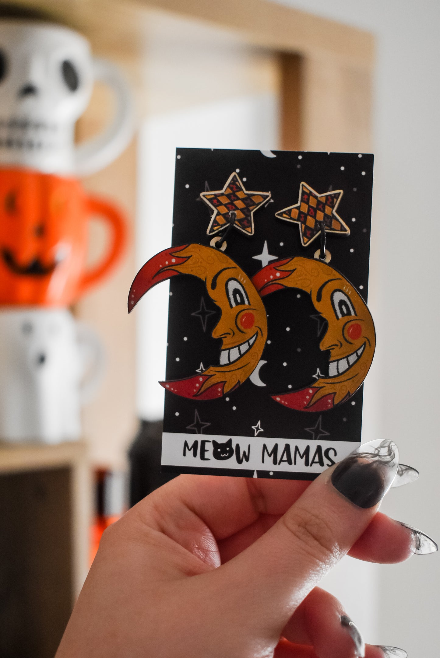 Retro moon wooden dangles