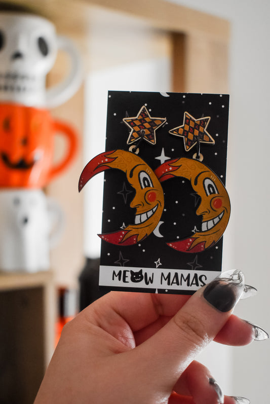 Retro moon wooden dangles
