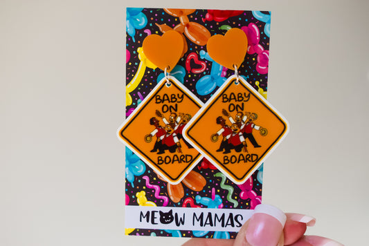 Baby on board dangle earrings