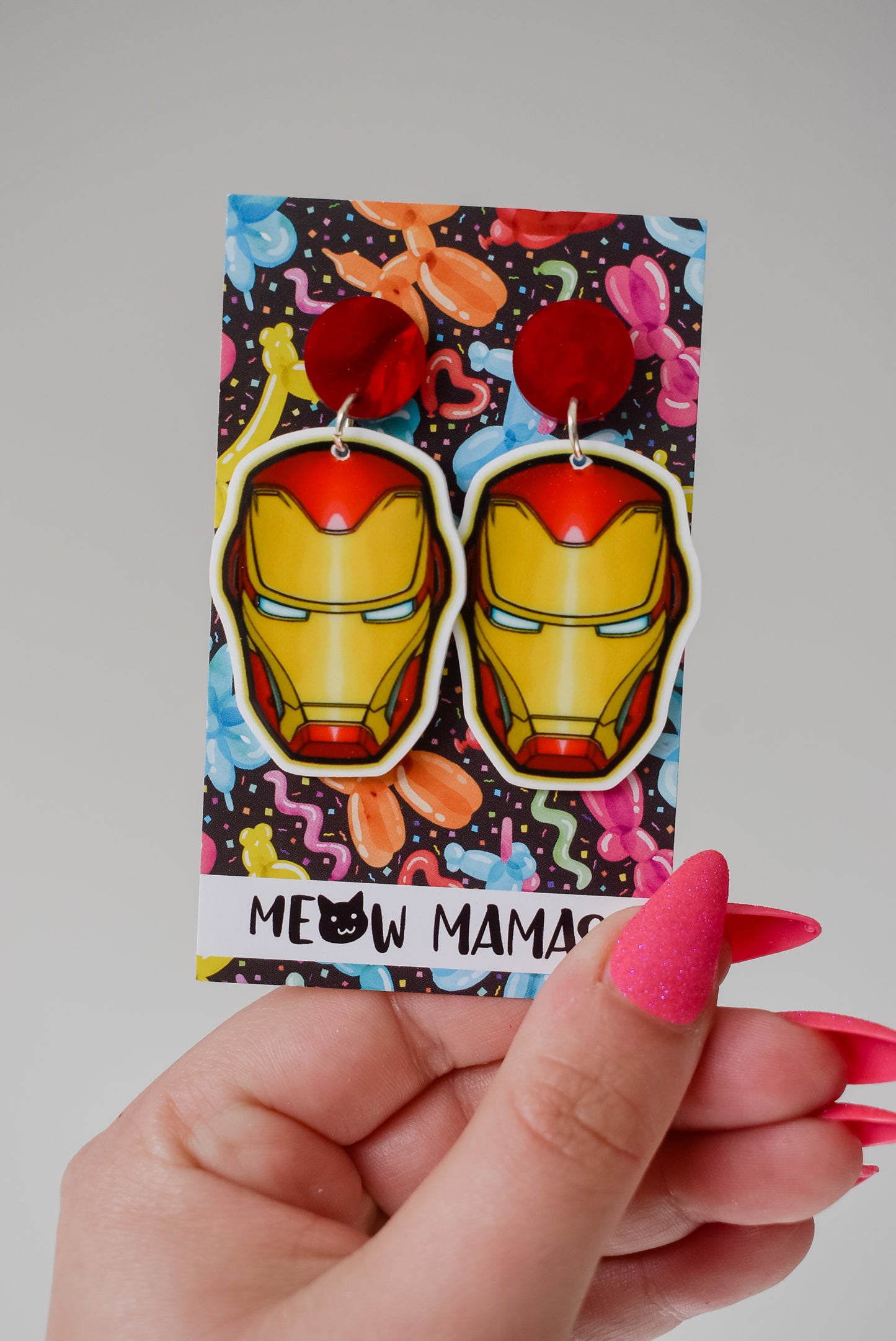 Iron man dangle earrings