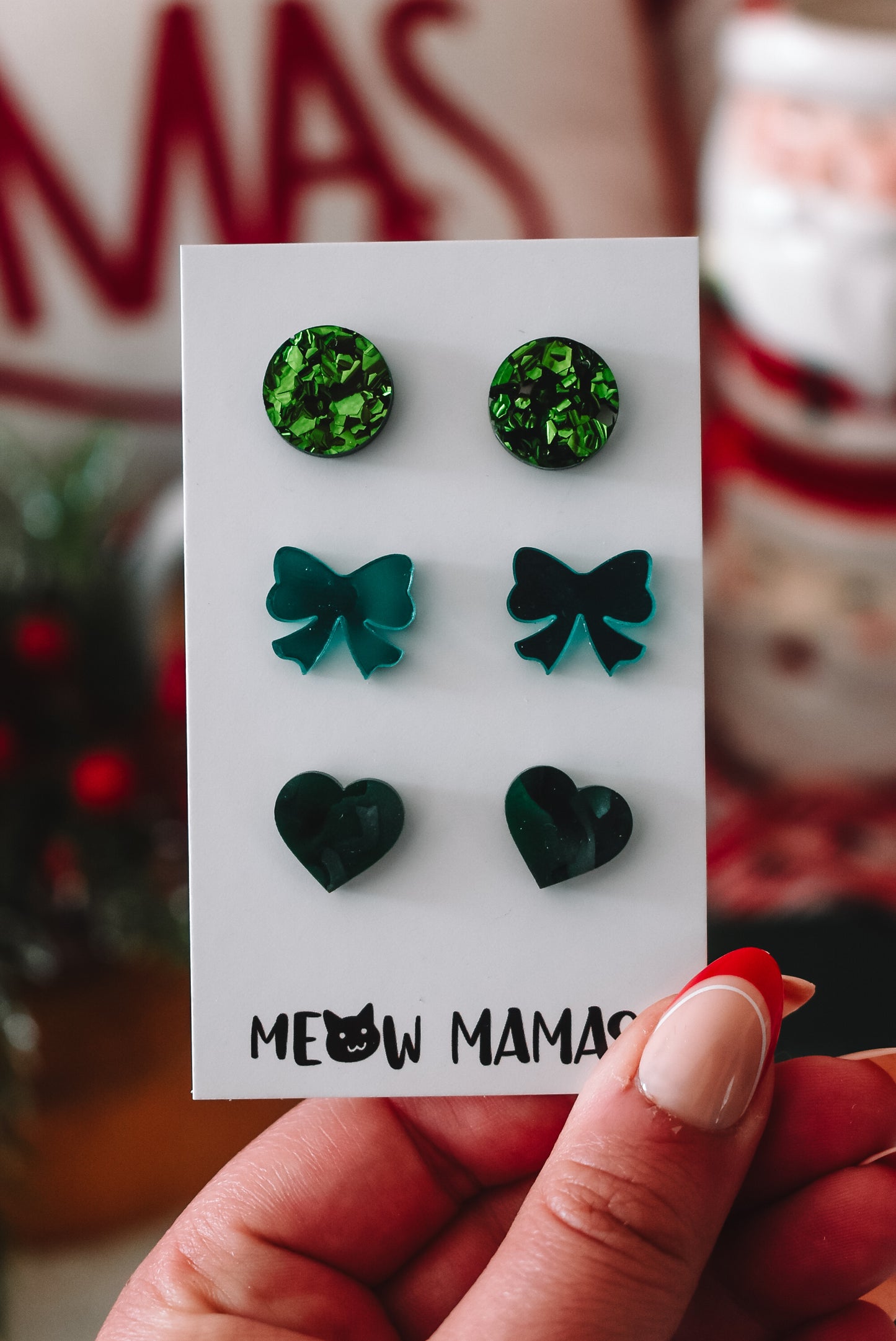 Green bow trio studs