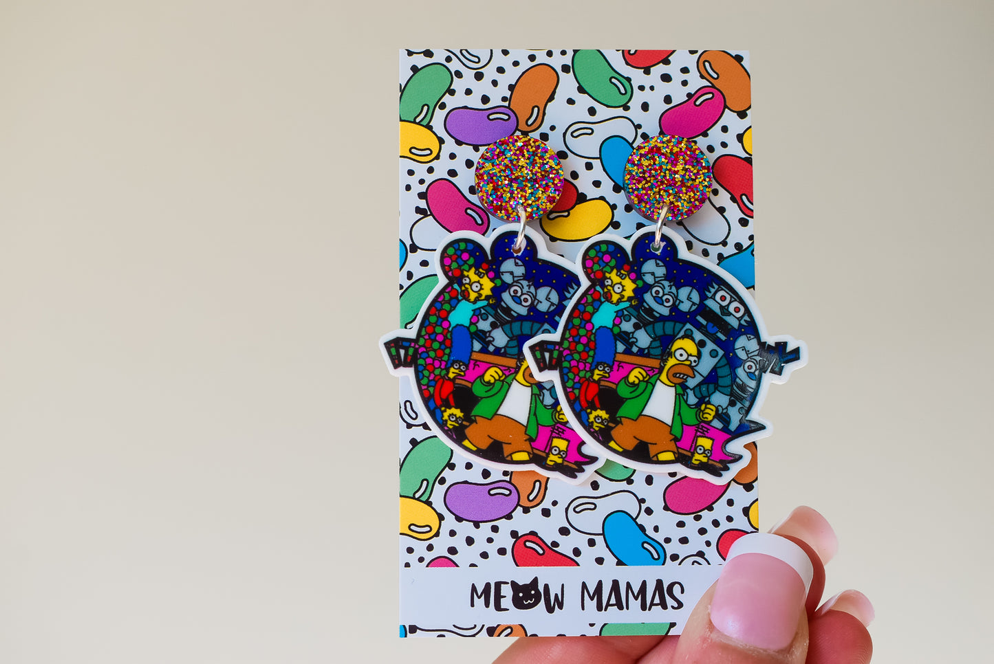 Itchy and scratchy land dangle earrings