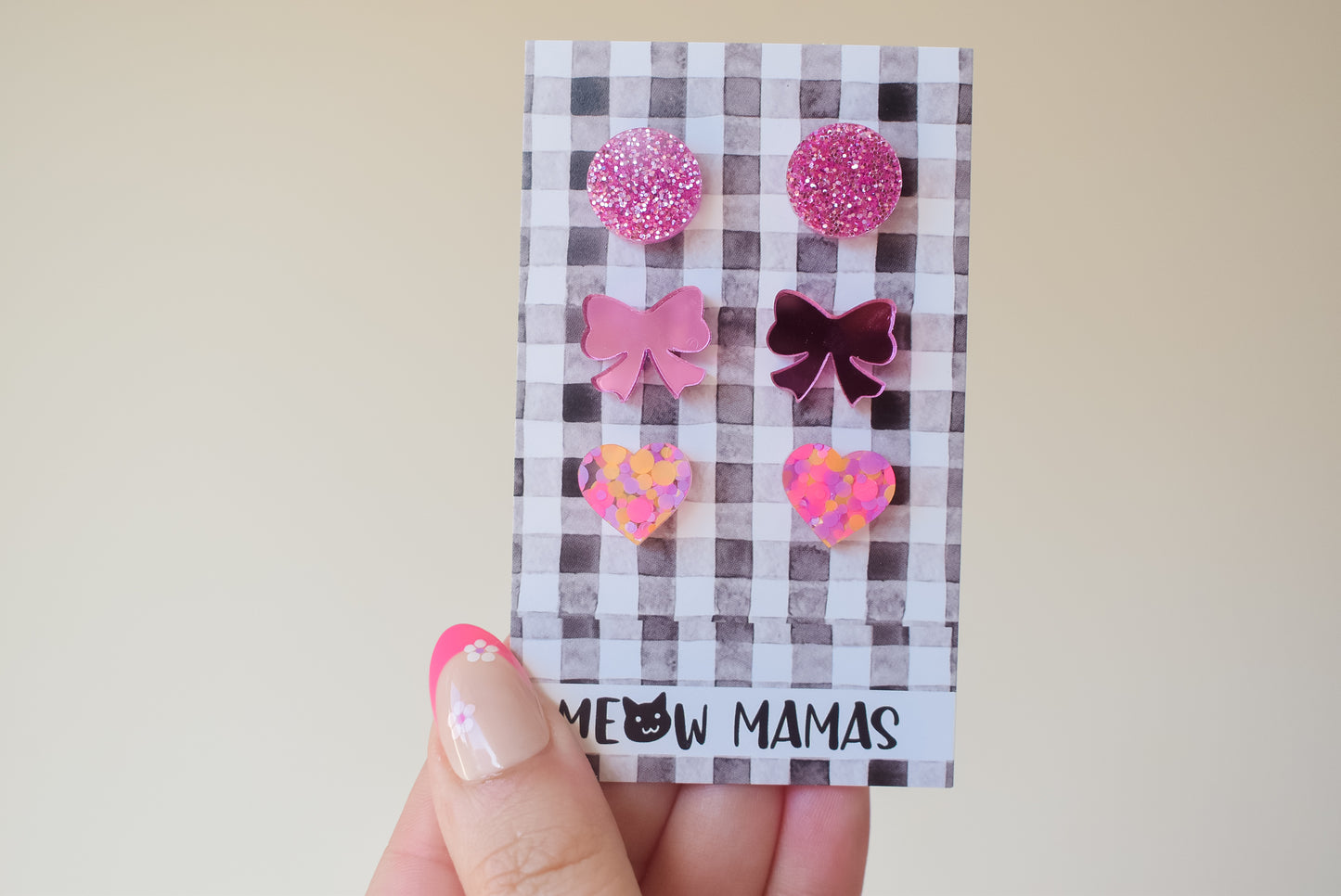 Pink bow trio studs