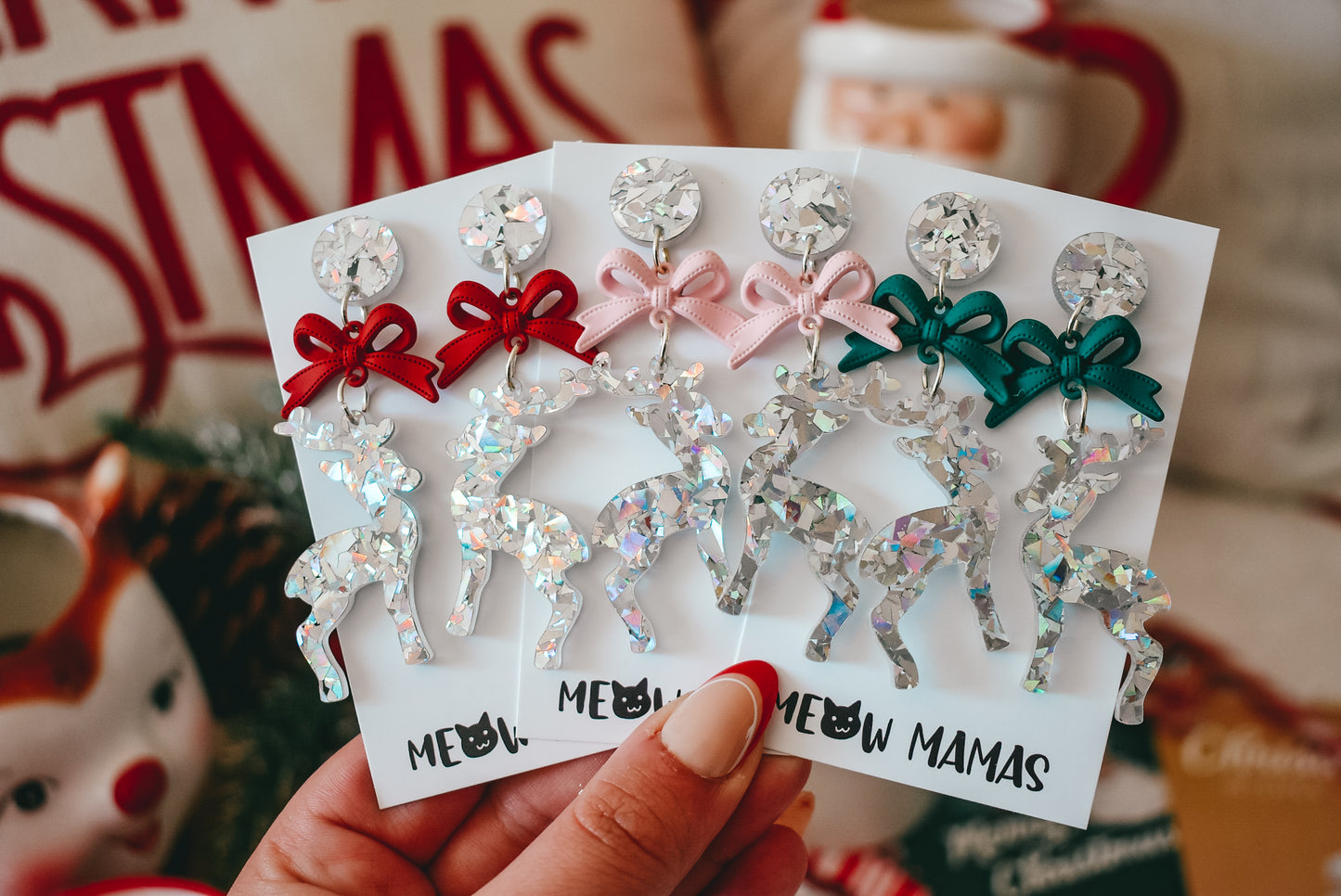 Reindeer dangle Acrylic earrings SILVER