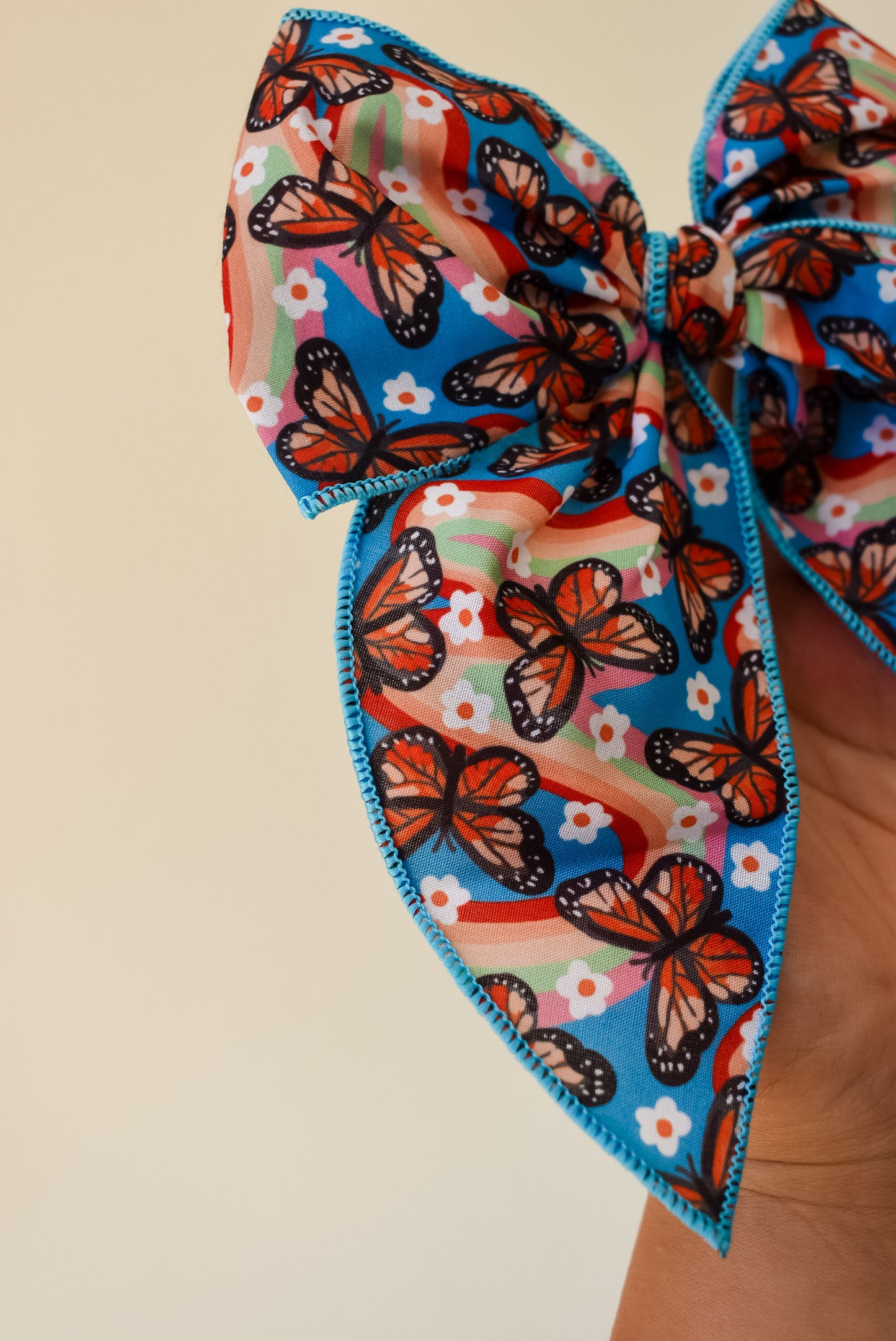 Rainbow Butterflies 5 inch hand tied sailor bow