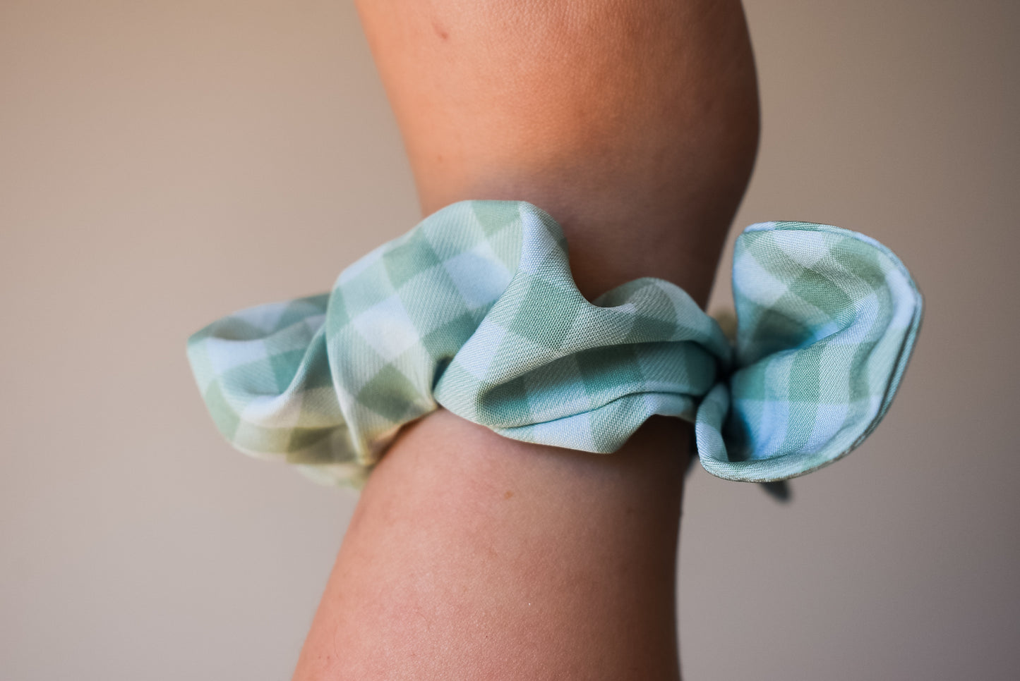 Green gingham twist scrunchie
