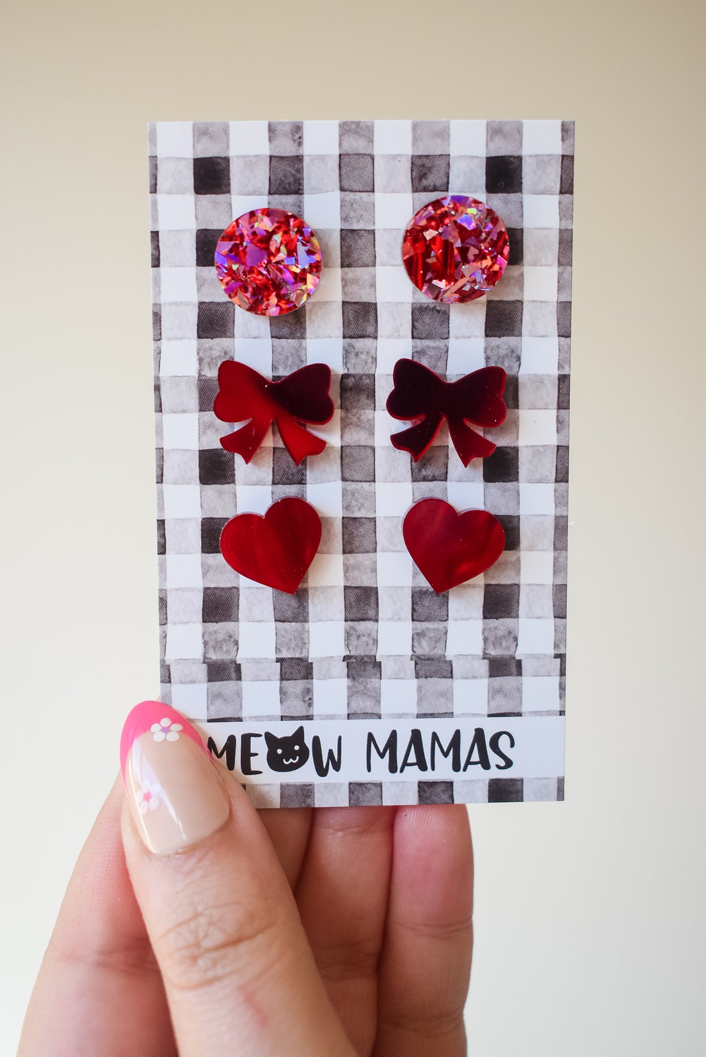 Red bow trio studs