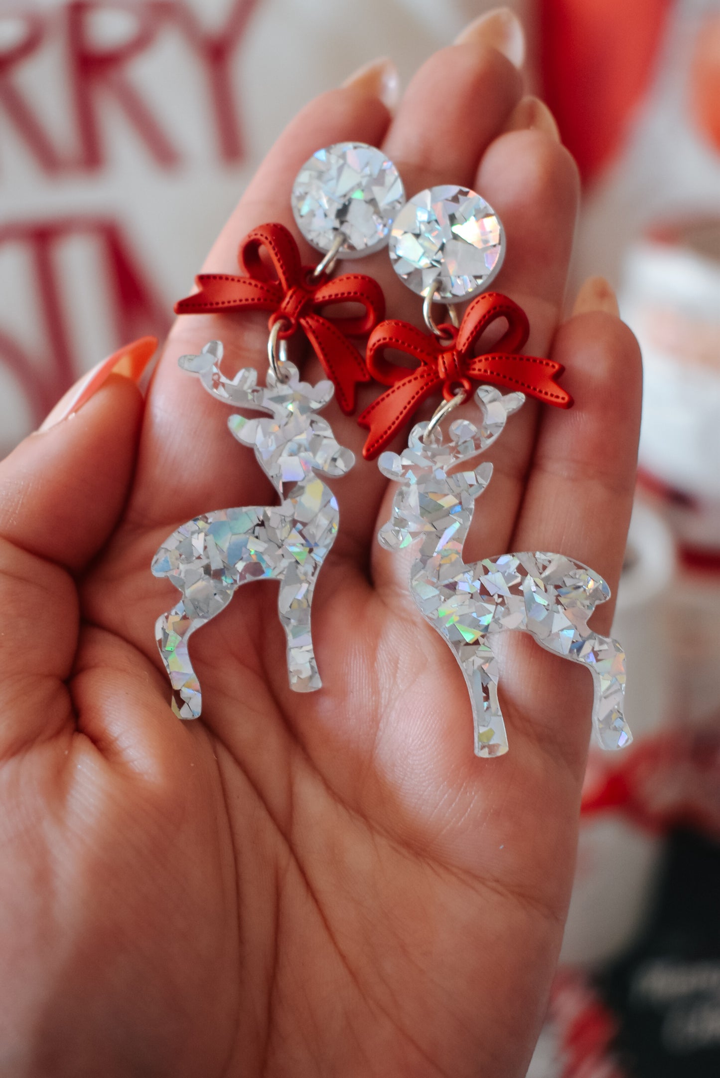 Reindeer dangle Acrylic earrings SILVER