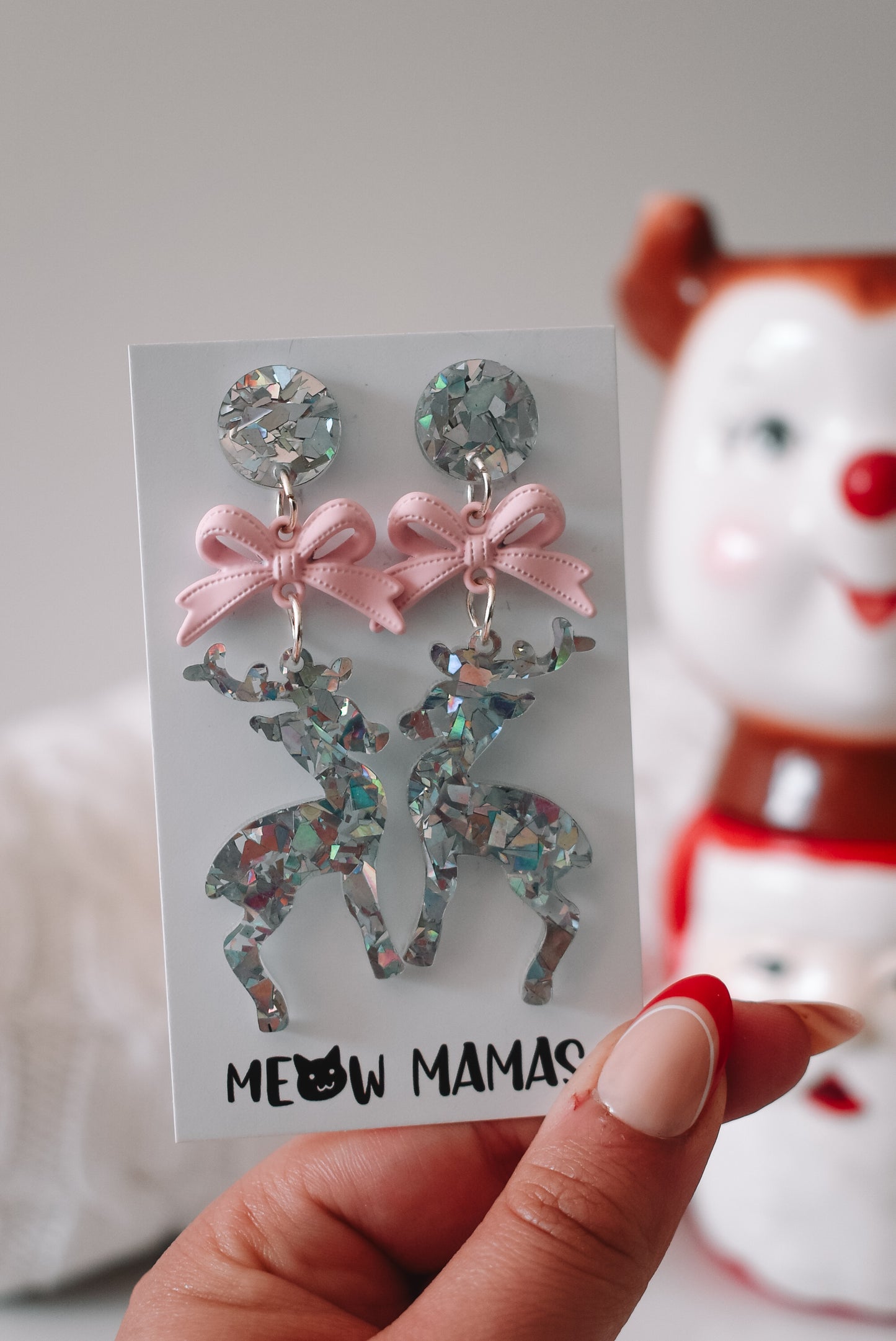 Reindeer dangle Acrylic earrings SILVER