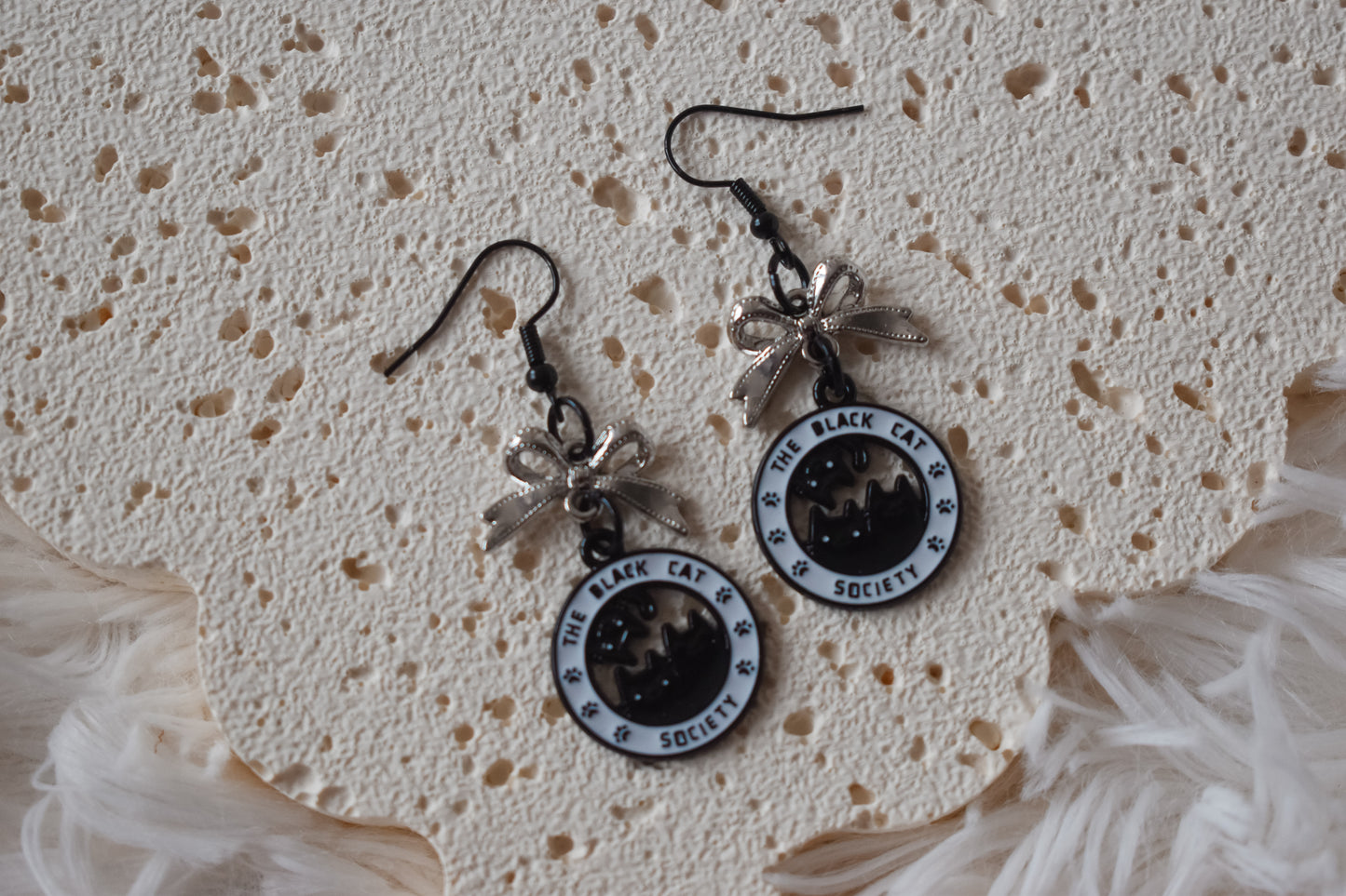 Black cat society earrings