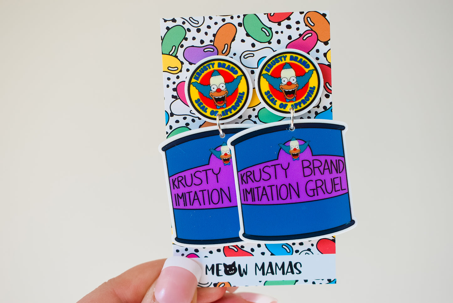Krusty brand imitation gruel dangle earrings