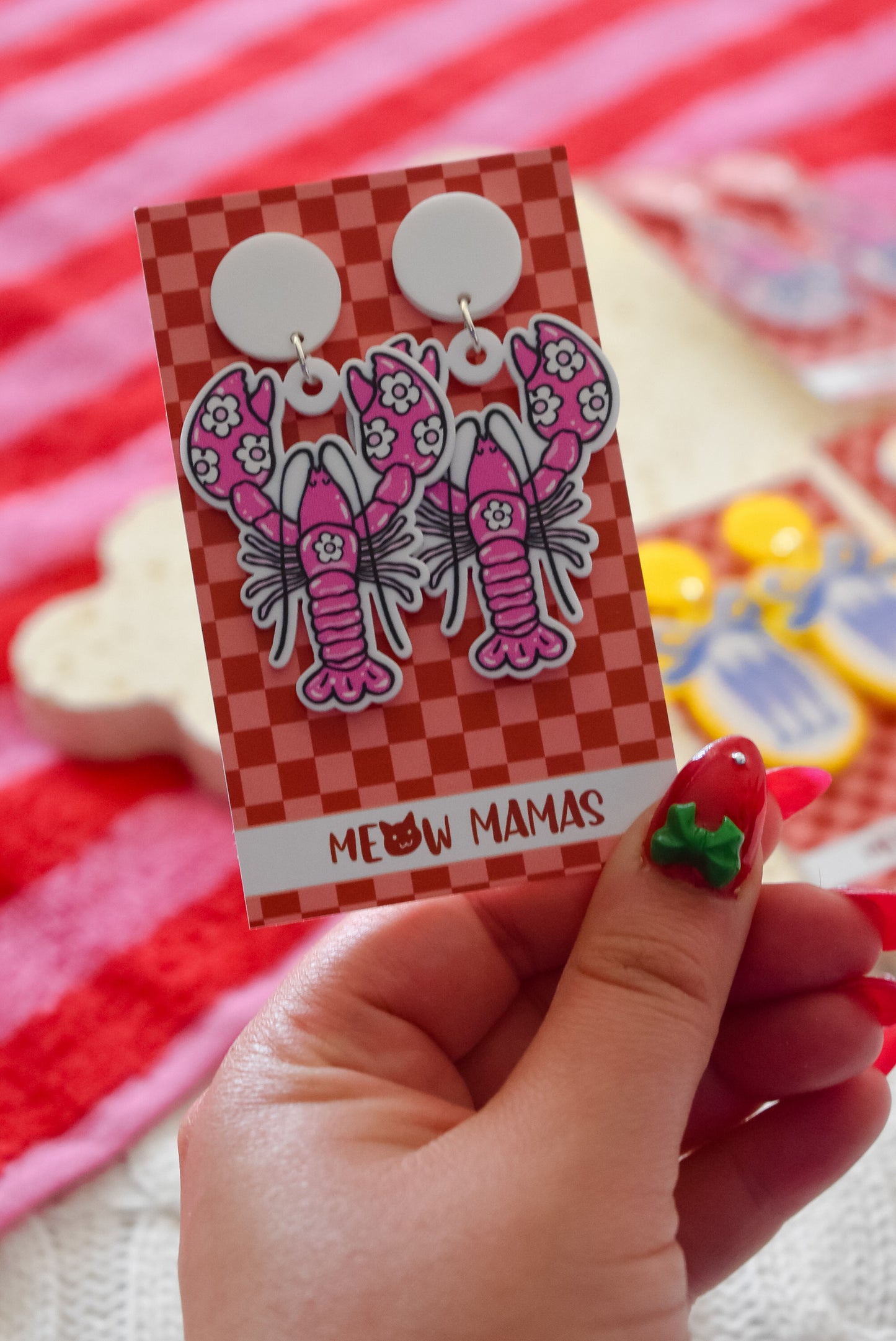 Amalfi style hot pink lobster statement acrylic dangles