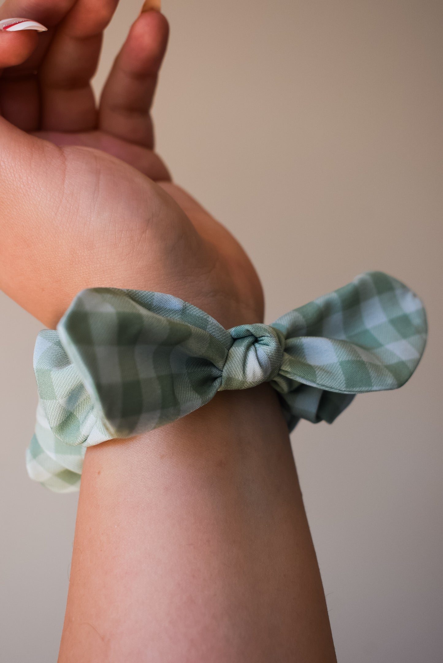 Green gingham twist scrunchie