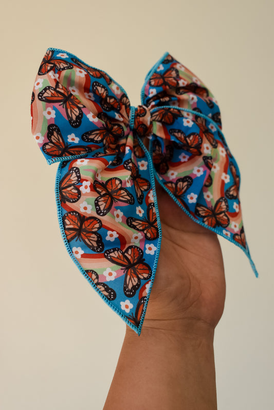 Rainbow Butterflies 5 inch hand tied sailor bow