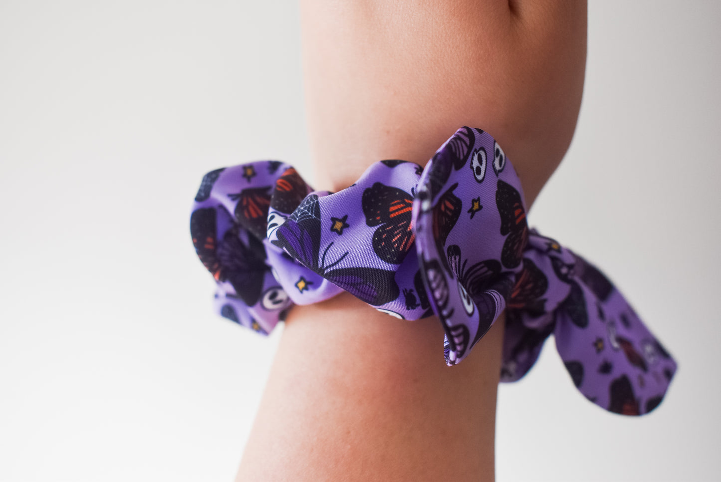 Halloween purple butterflies small twist scrunchie