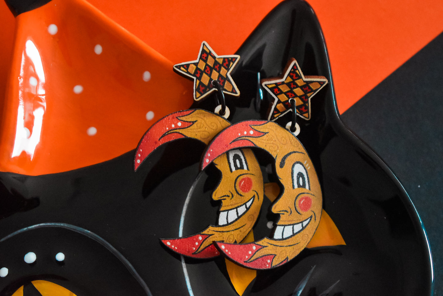 Retro moon wooden dangles