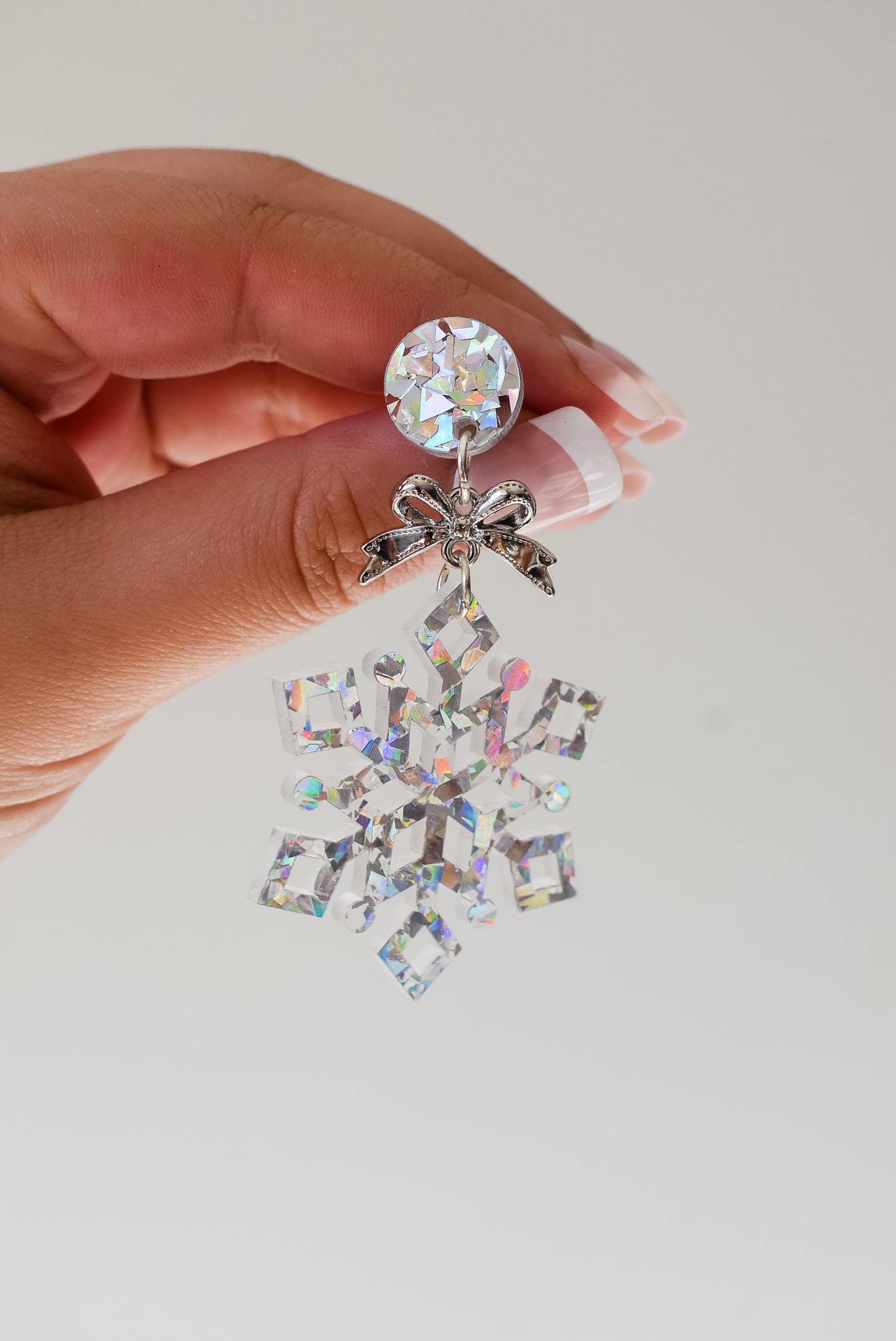 Silver snowflake dangle Acrylic earrings