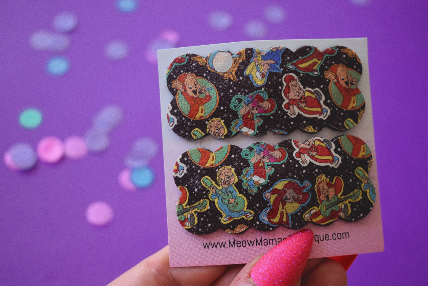 Vintage chimpmunk squiggle snap clip set