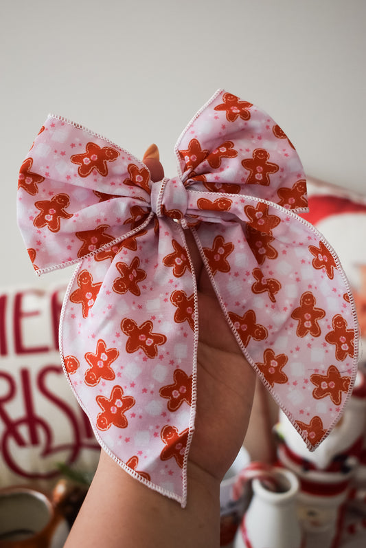 Gingerbread and mashmellow 5 inch hand tied sailor bow