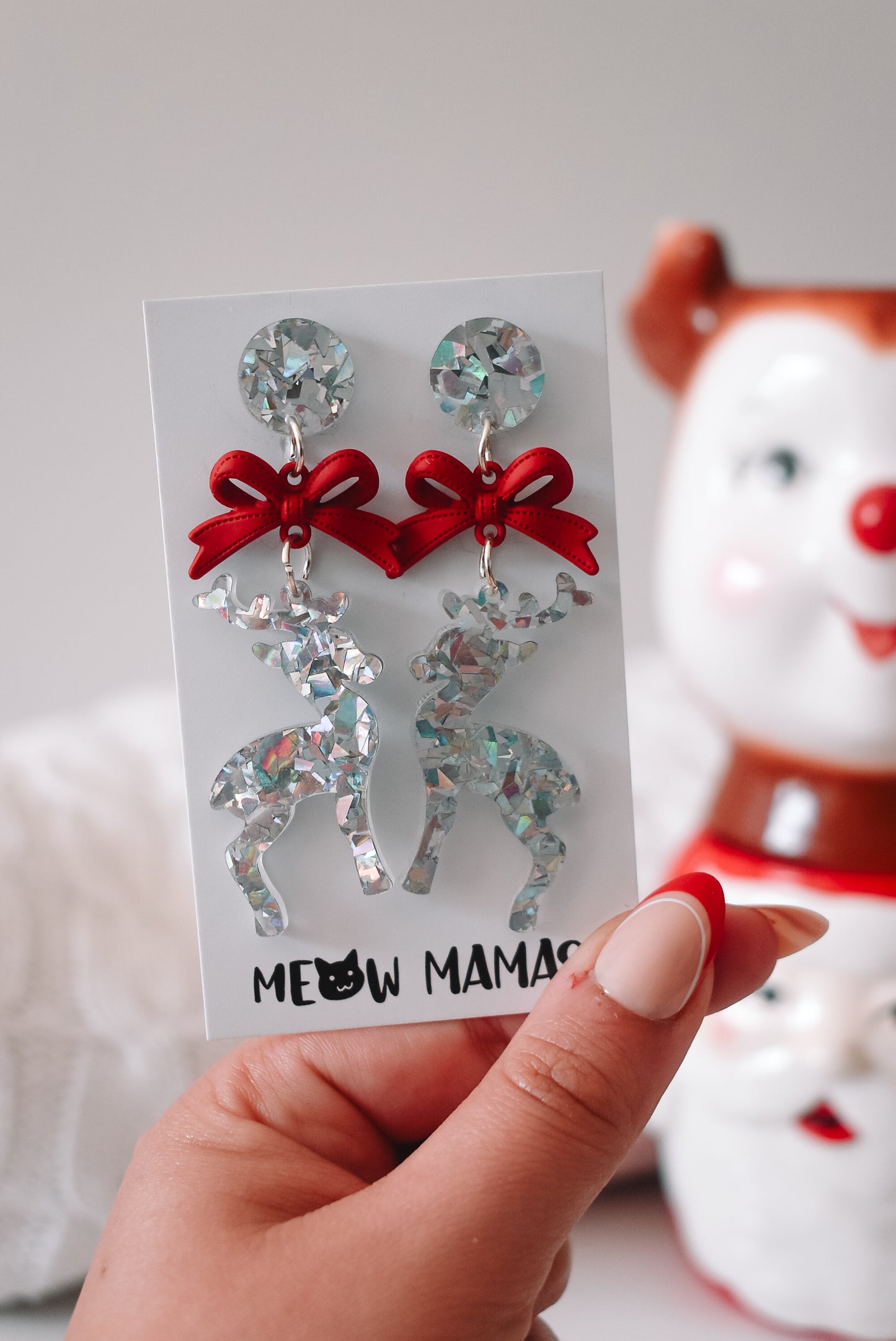 Reindeer dangle Acrylic earrings SILVER