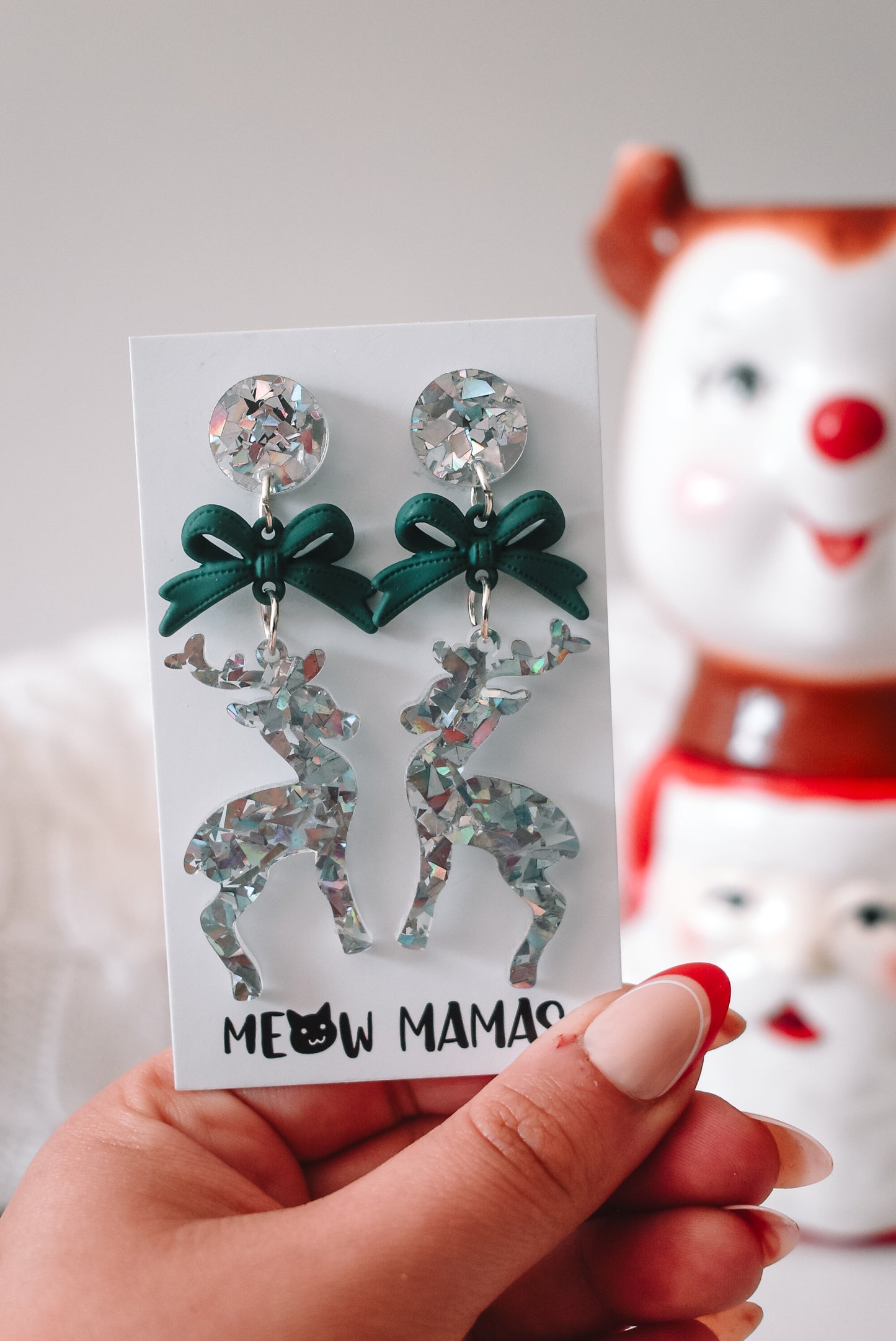 Reindeer dangle Acrylic earrings SILVER