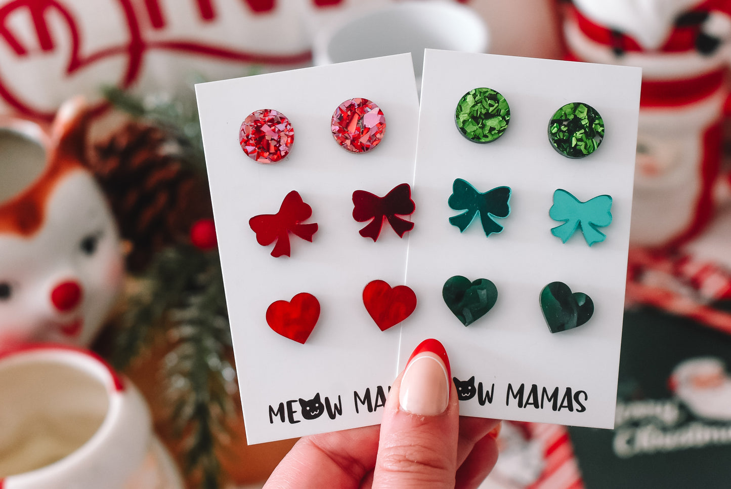 Green bow trio studs