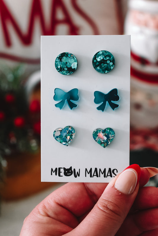 Blue bow trio studs
