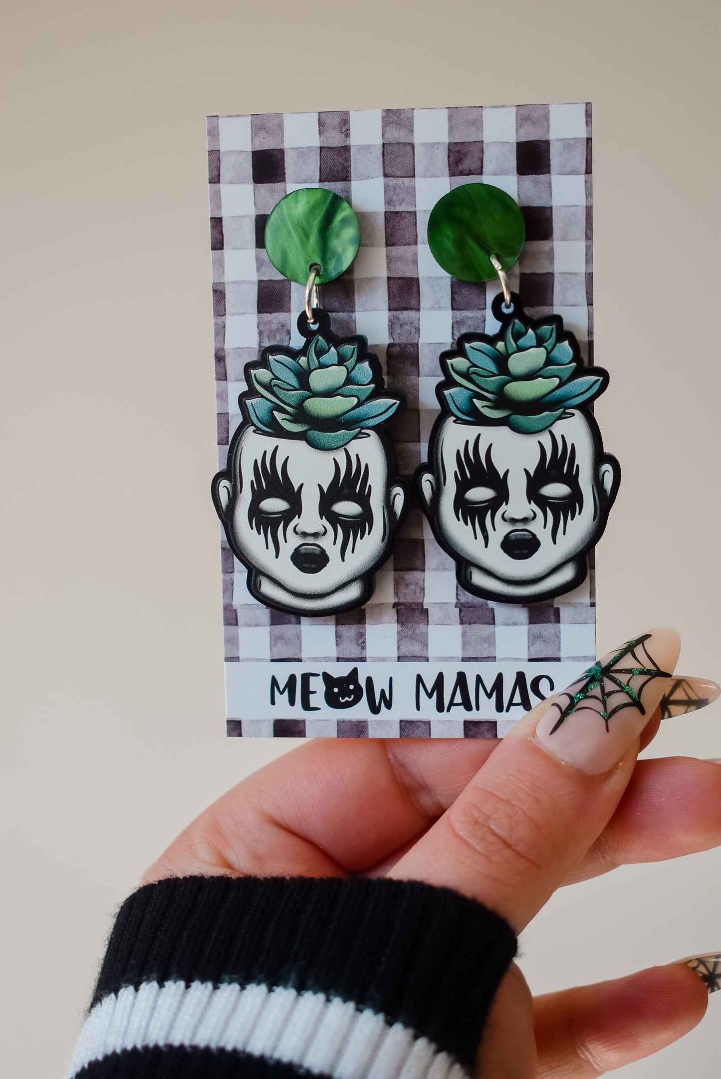 Goth doll head planter Acrylic earrings