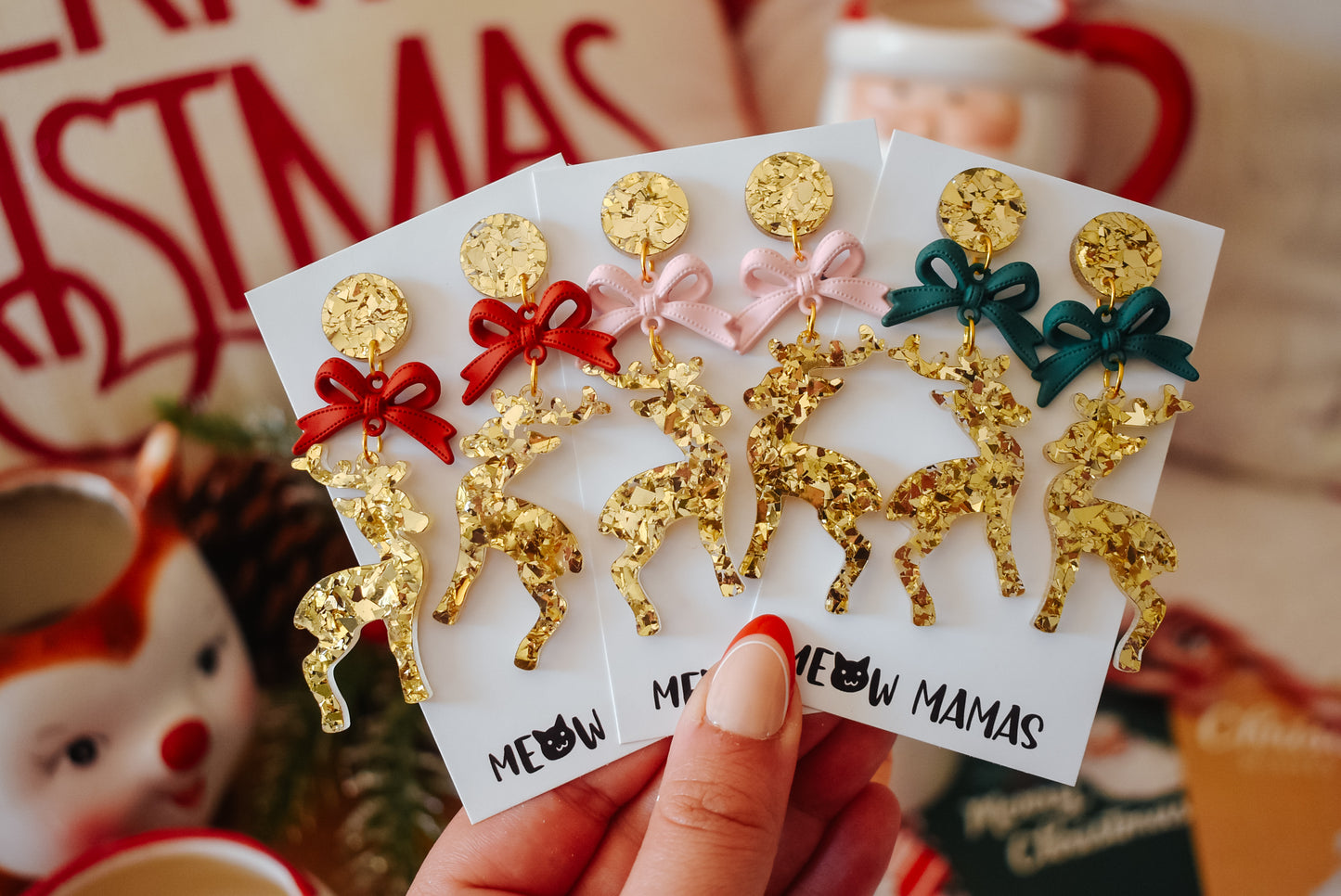Reindeer dangle Acrylic earrings GOLD