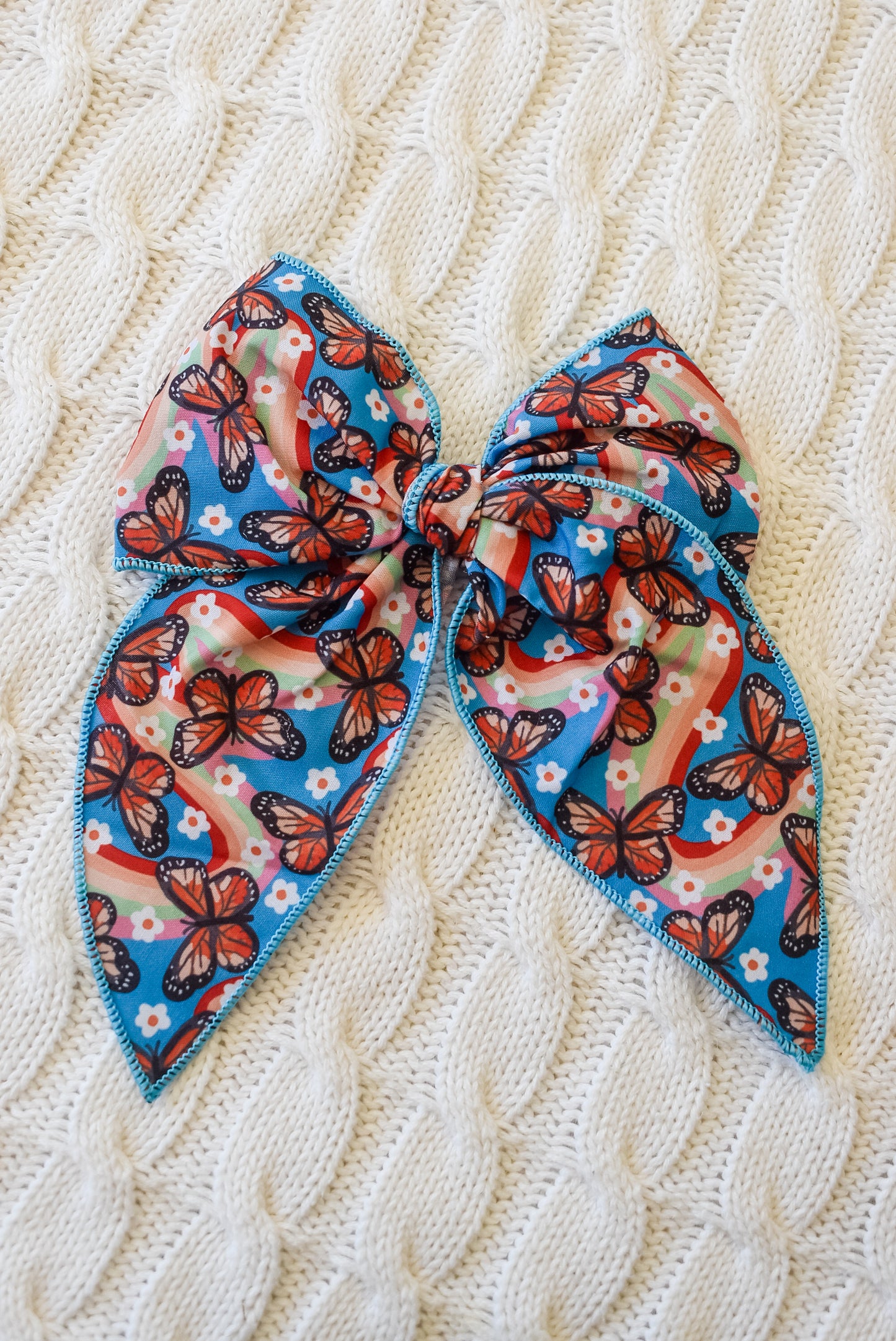 Rainbow Butterflies 5 inch hand tied sailor bow